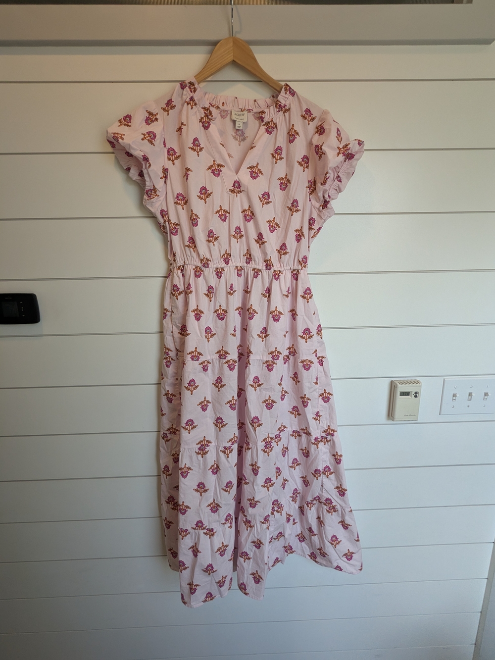 J. Crew Factory Willa Dress Pink Blockprint Maxi Tiered Cotton Blockprint